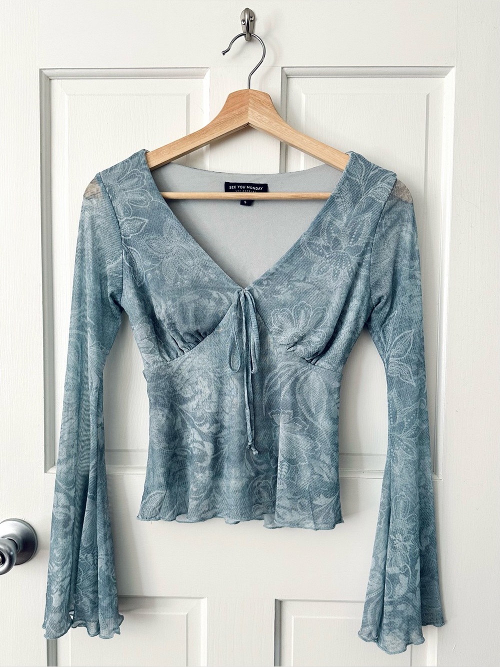 See You Monday Floral Mesh Tie Front Top Coquette Cottagecore Fairycore Size S